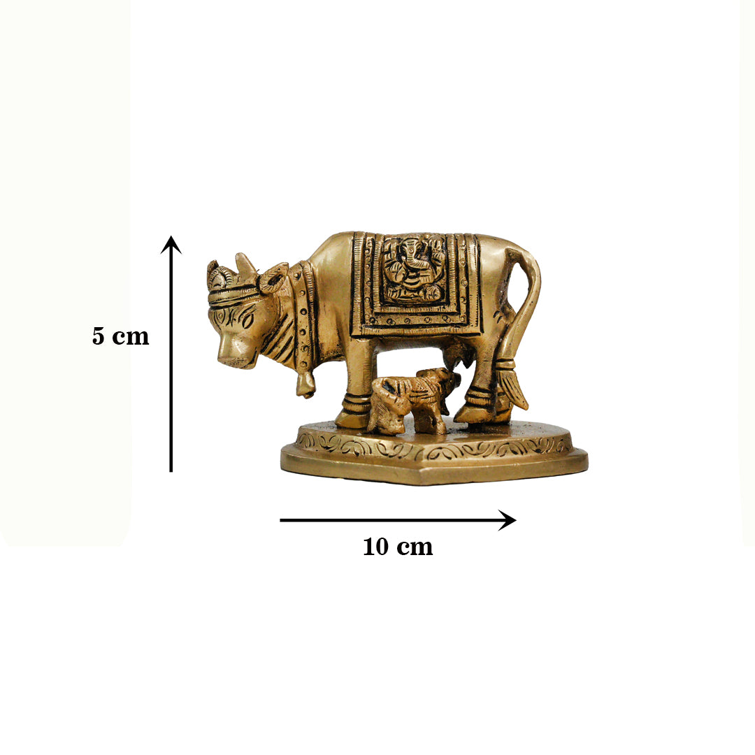 Premium Brass Kamadhenu Cow With Calf Idol / Sacred Vastu & Pooja Statue Spiritual Home Decor Gift