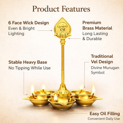 Brass Arumugavel Vilakku with Vel – Lord Murugan Deepam Pooja Lamp
