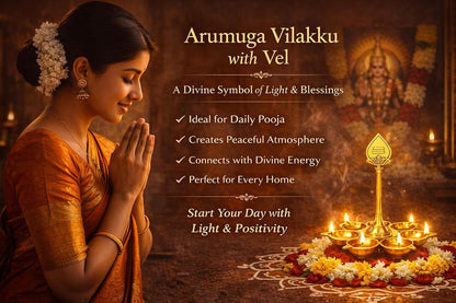 Brass Arumugavel Vilakku with Vel – Lord Murugan Deepam Pooja Lamp