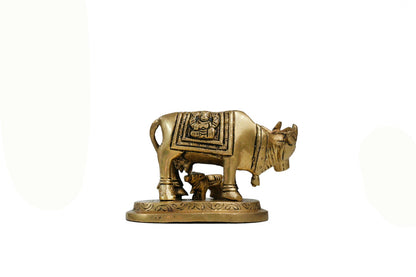 Premium Brass Kamadhenu Cow With Calf Idol / Sacred Vastu & Pooja Statue Spiritual Home Decor Gift