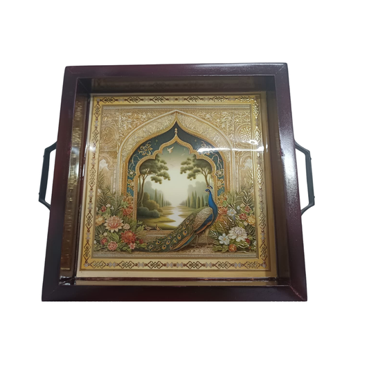 Wooden Peacock Tray – Elegant Serving Platter for Home (10 Inch)