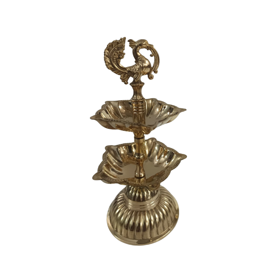 2 Step Annapakshi Brass Vilakku – Traditional 2 Layer Pooja Deepam