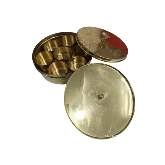 Authentic South Indian Brass Anjarai Petti – Traditional Spice Organizer