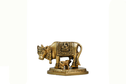 Premium Brass Kamadhenu Cow With Calf Idol / Sacred Vastu & Pooja Statue Spiritual Home Decor Gift